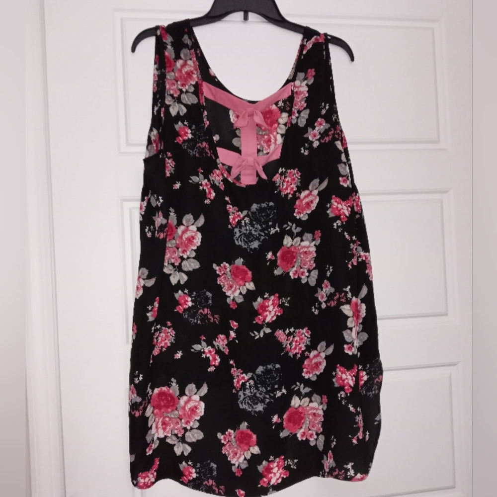 Liberty love pink rose black floral print sleeveless blouse plus size 2X